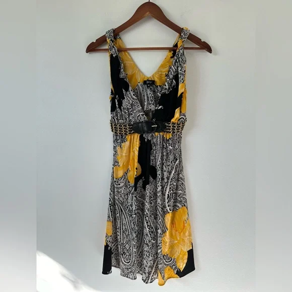 Sky Paisley Silk Sleeveless Dress with V-neckline and Empire Waist Size M - Picture 12 of 15